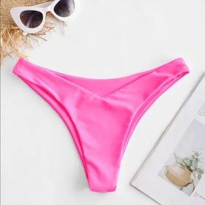 New! Neon Bright Pink Hot Pink V Front High Leg Bikini Bathing Suit Bottom Large